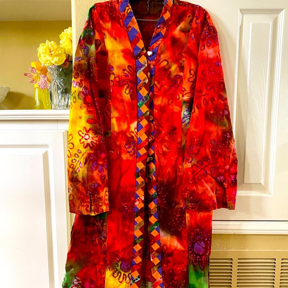 Vintage Boho duster coat patchwork graffiti ombré no offers!